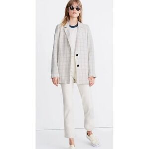 Madewell Women Dorset Blazer Windowpane Cream Linen Blend Size XS Preppy Office